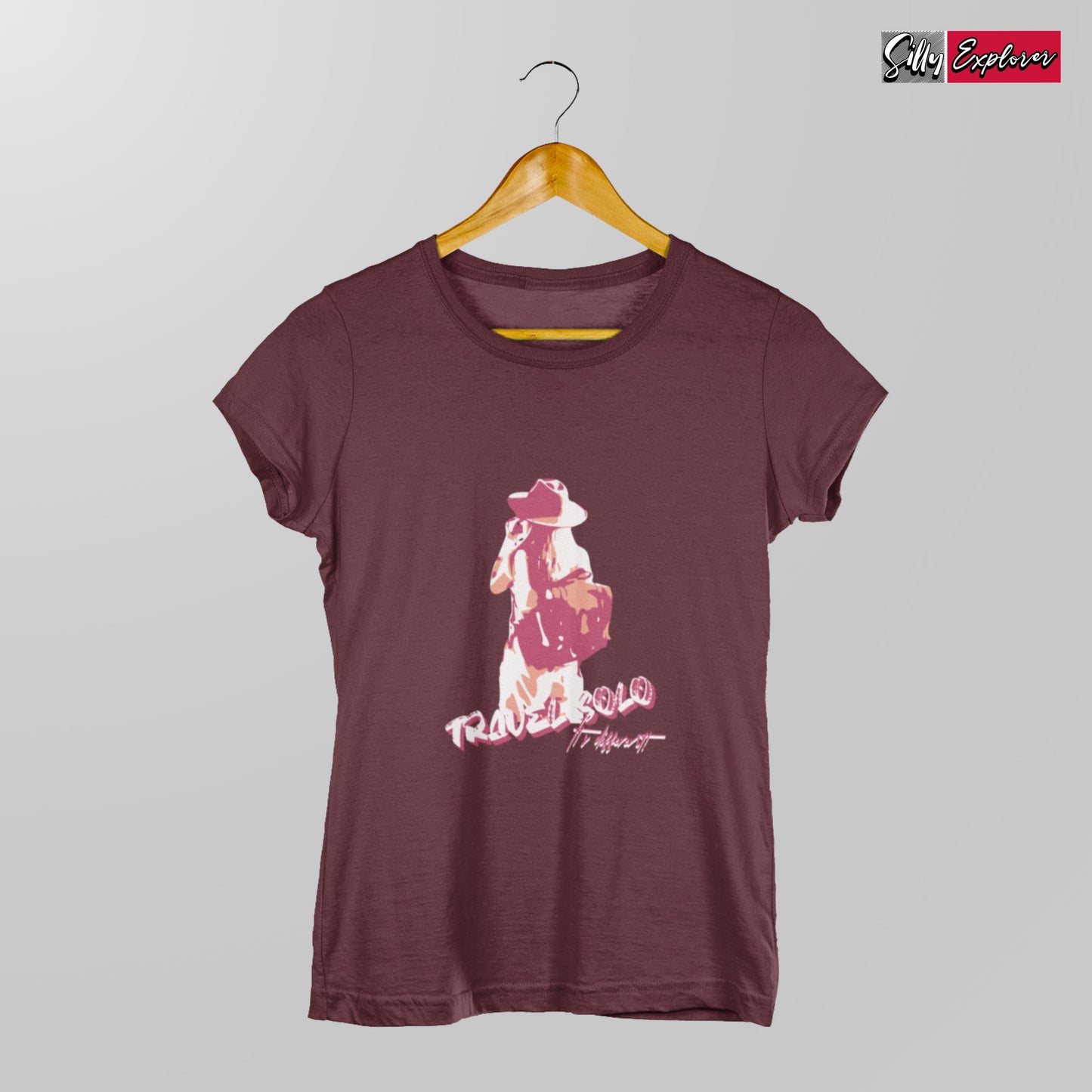 SillyExplorer_Classic_Crewneck_T-Shirt__Maroon_Solo_Traveller