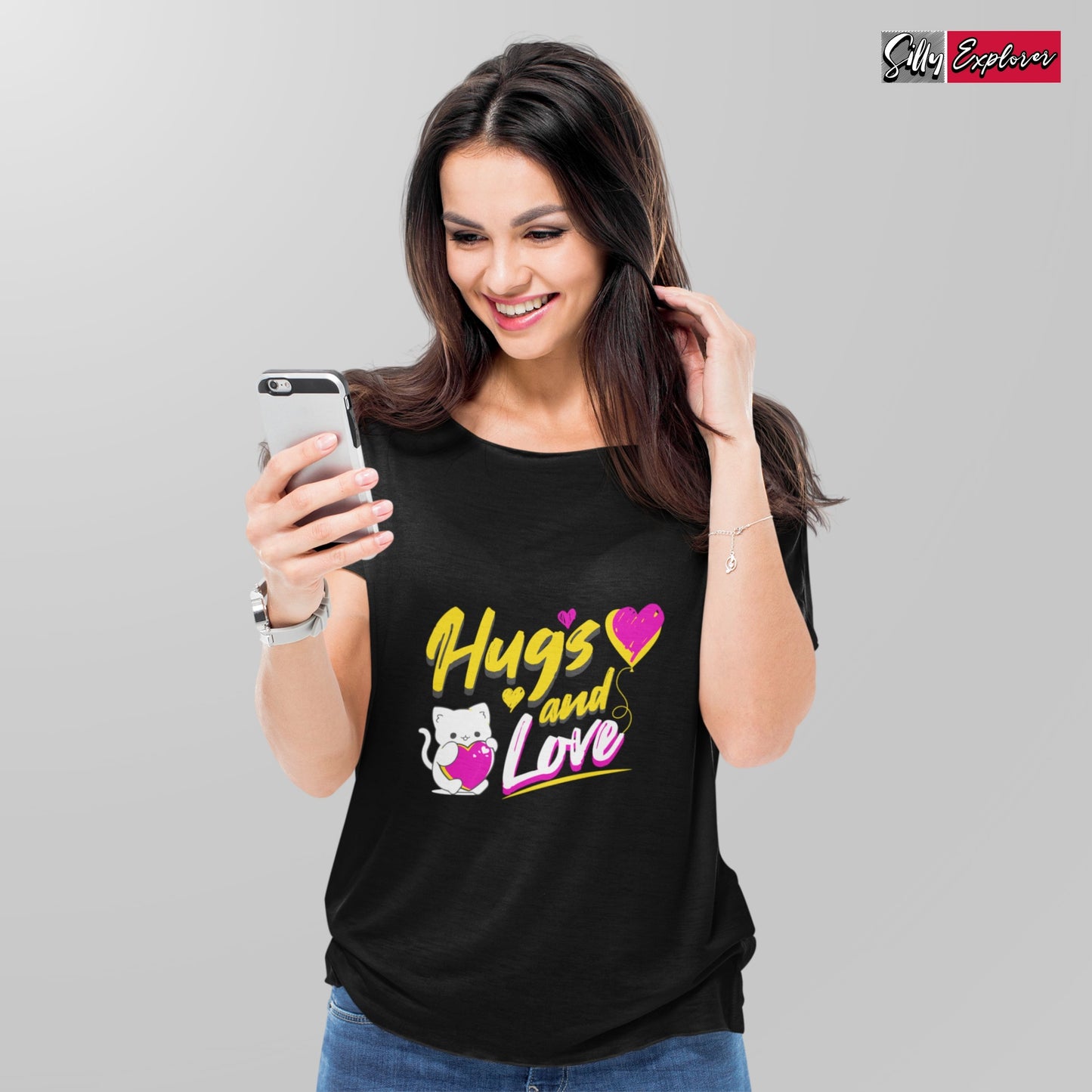SillyExplorer_Classic_Crewneck_T-Shirt__Black_Hugs_&_Love