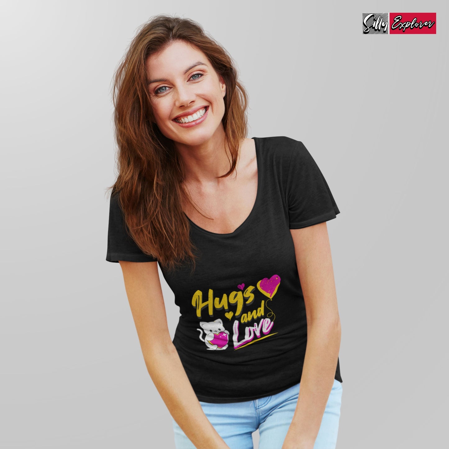 SillyExplorer_Classic_Crewneck_T-Shirt__Black_Hugs_&_Love