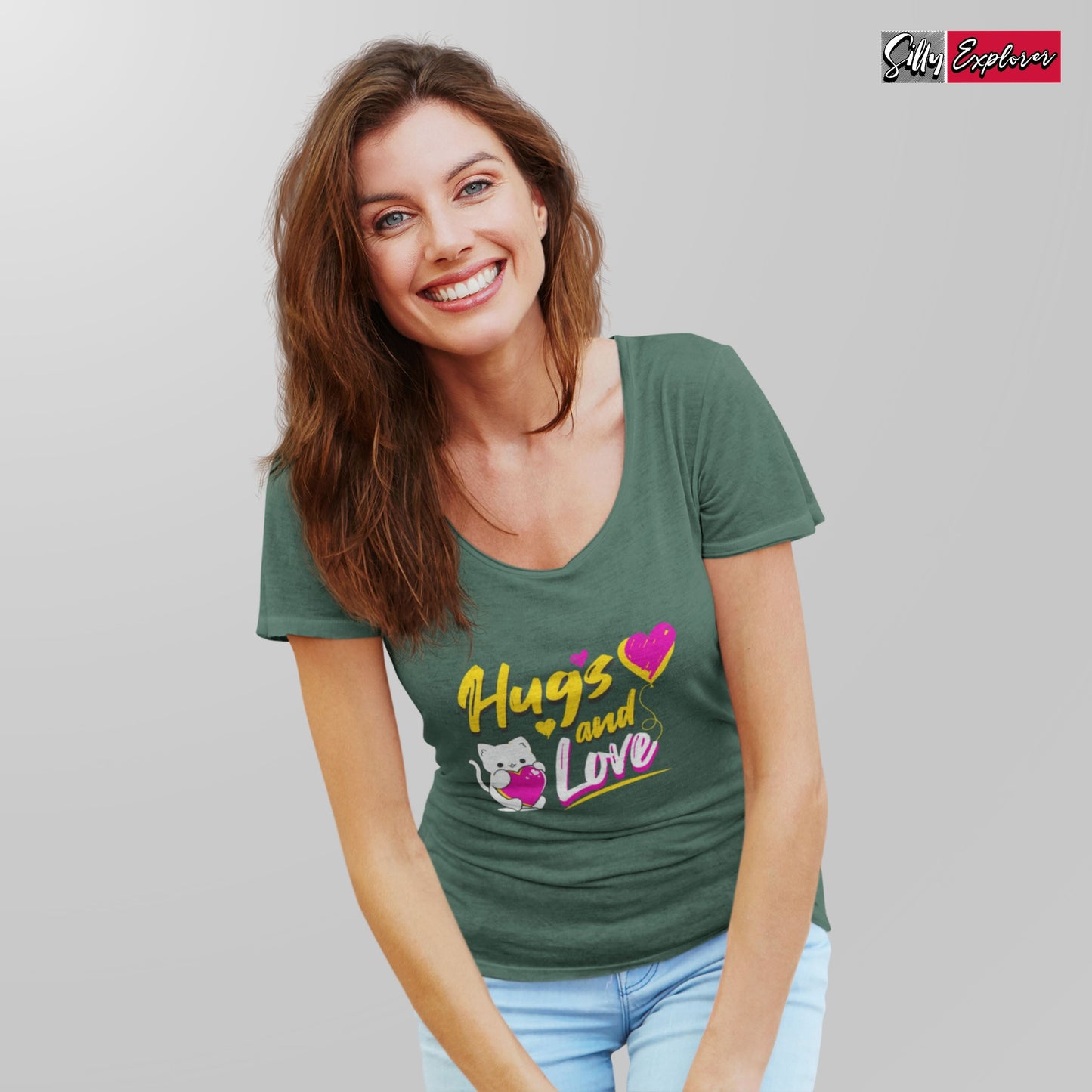 SillyExplorer_Classic_Crewneck_T-Shirt__Bottle_Green_Hugs_&_Love