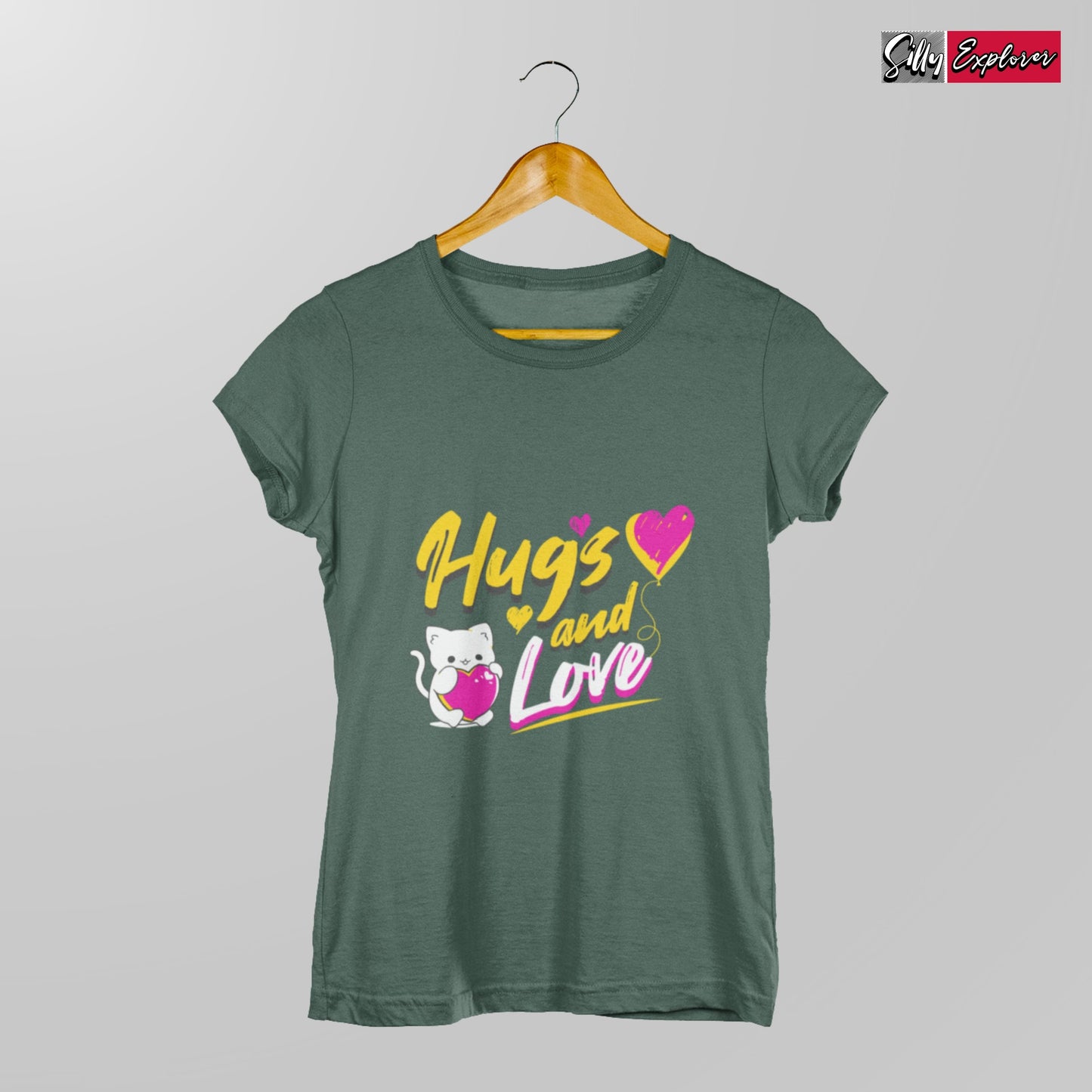 SillyExplorer_Classic_Crewneck_T-Shirt__Bottle_Green_Hugs_&_Love
