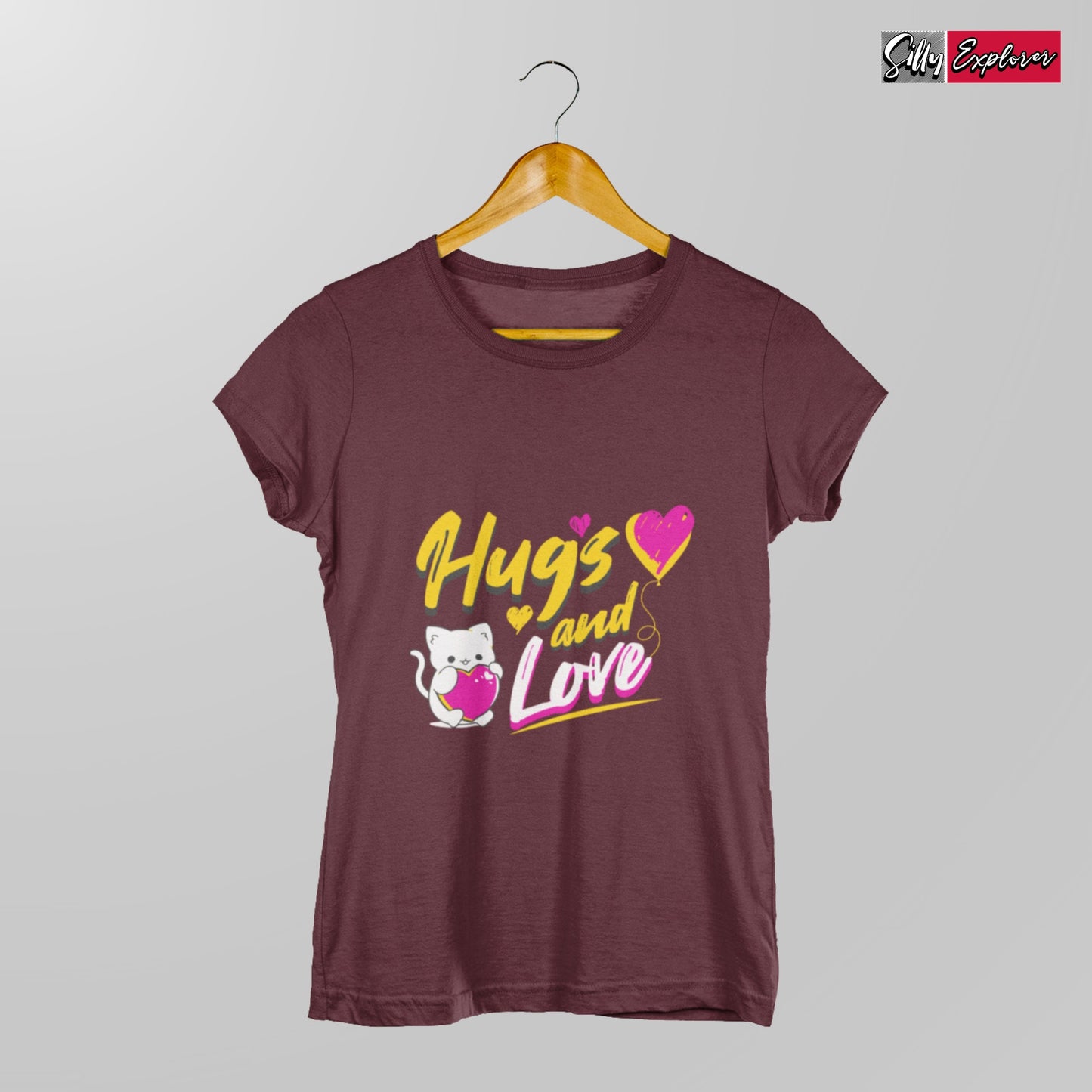 SillyExplorer_Classic_Crewneck_T-Shirt__Maroon_Hugs_&_Love