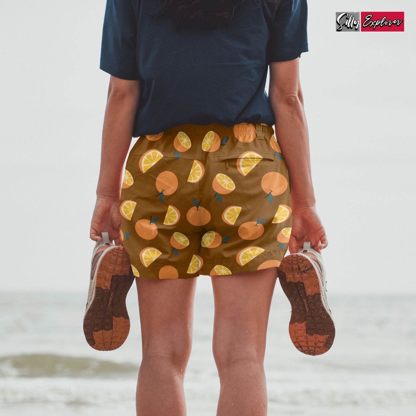 SillyExplorer_Printed_Women_Shorts___Brown_Sunset_Orange