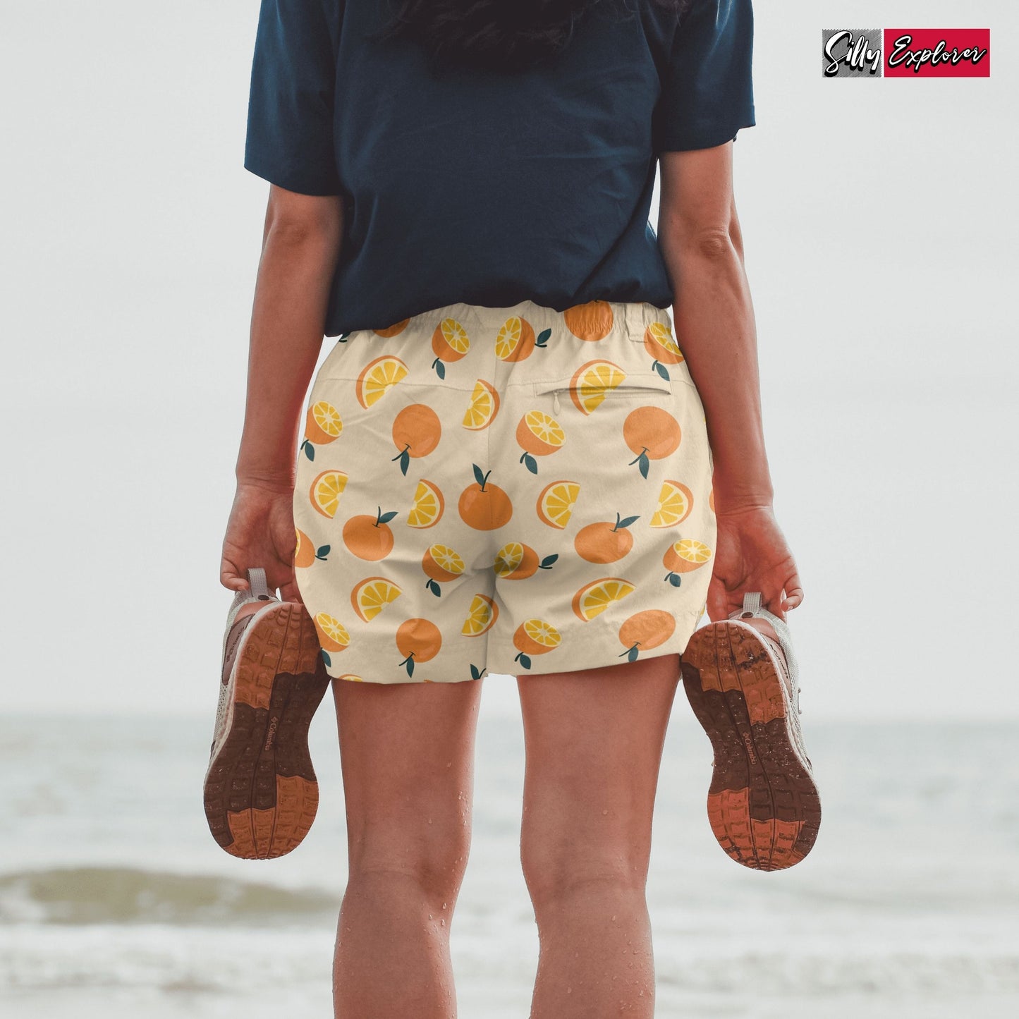 SillyExplorer_Printed_Women_Shorts___Cream_Sunset_Orange