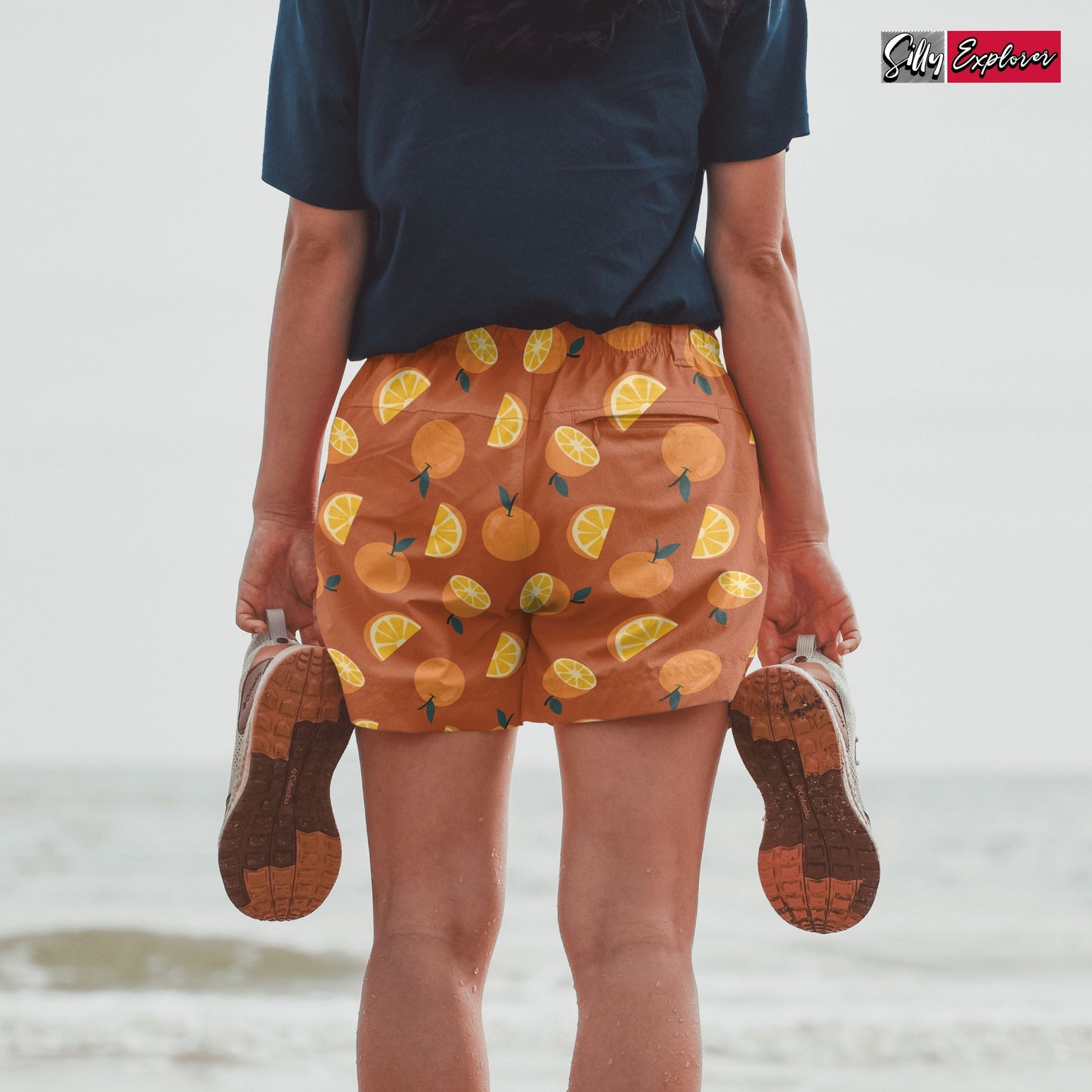 SillyExplorer_Printed_Women_Shorts___Orange_Sunset_Orange