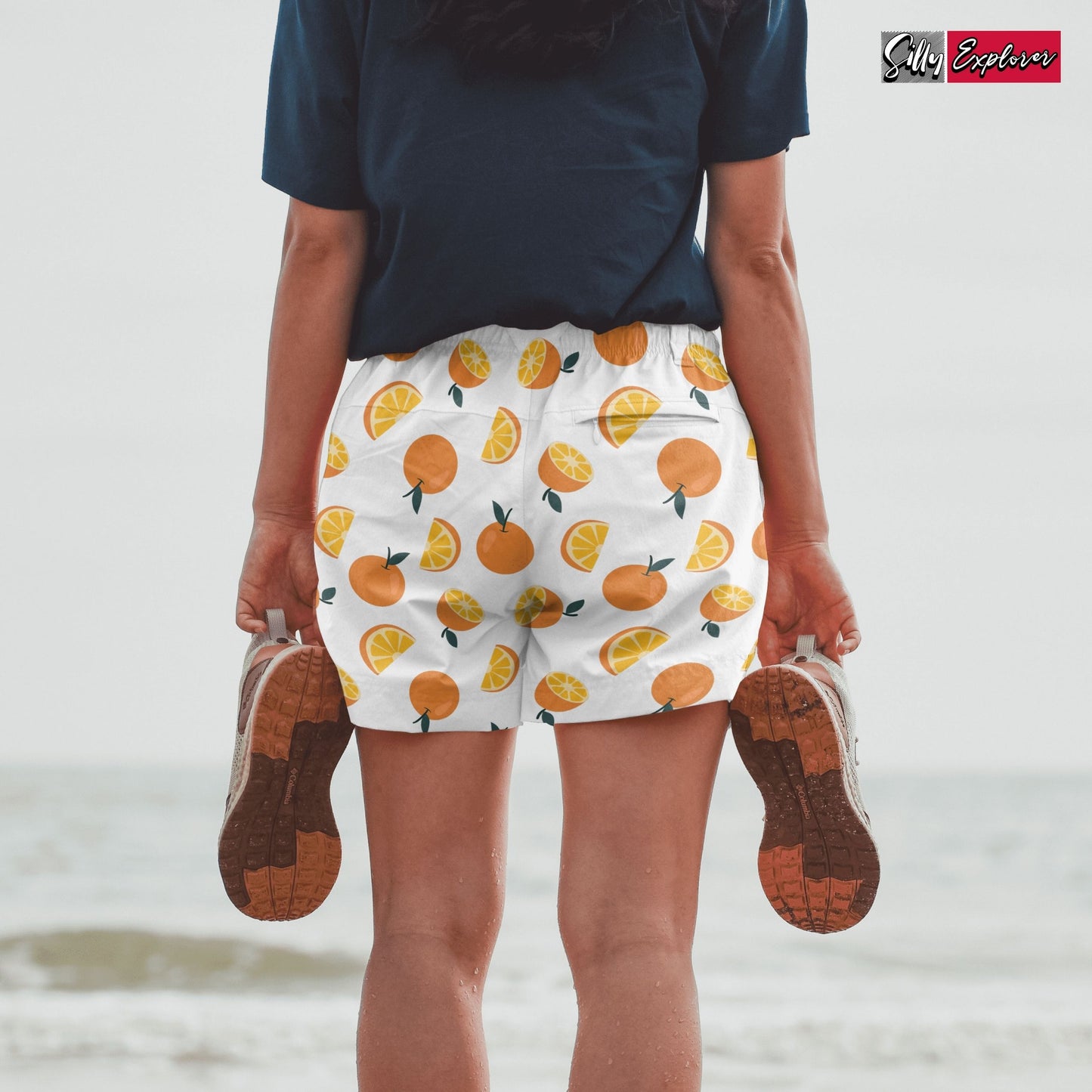 SillyExplorer_Printed_Women_Shorts___White_Sunset_Orange