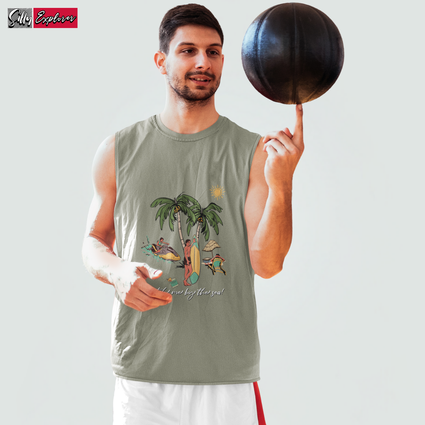 SillyExplorer_Men_Sleeveless_T-Shirt__Charcoal_Catch_Me_By_Sea
