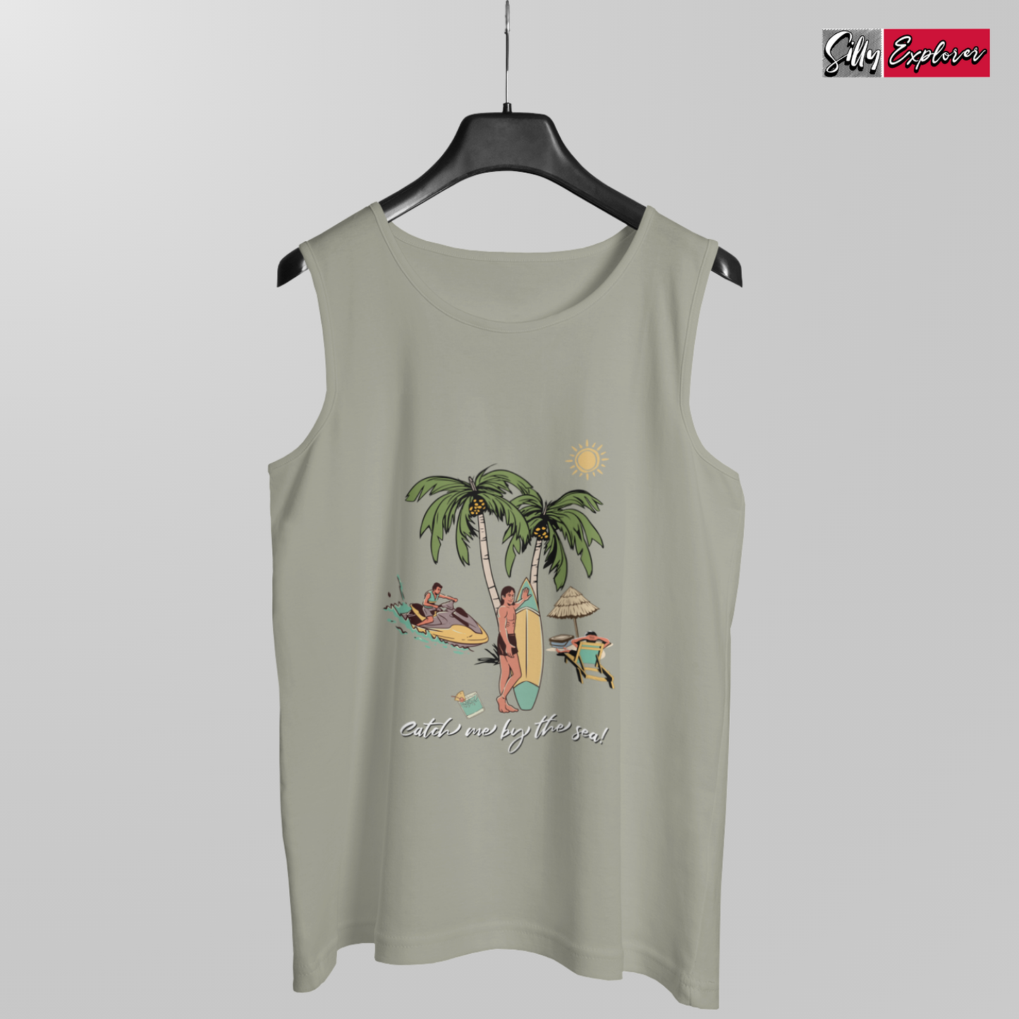 SillyExplorer_Men_Sleeveless_T-Shirt__Charcoal_Catch_Me_By_Sea