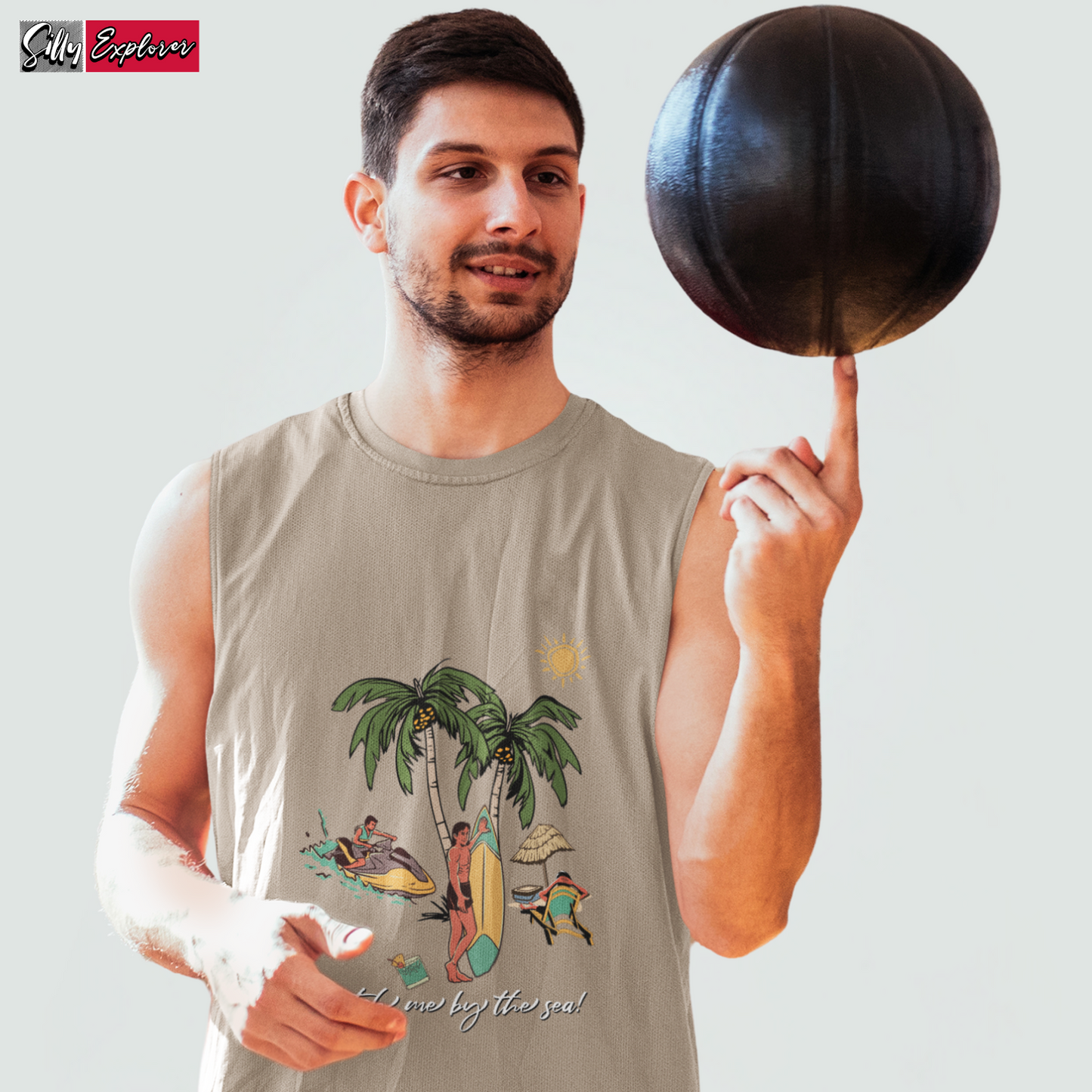 SillyExplorer_Men_Sleeveless_T-Shirt__Grey_Catch_Me_By_Sea