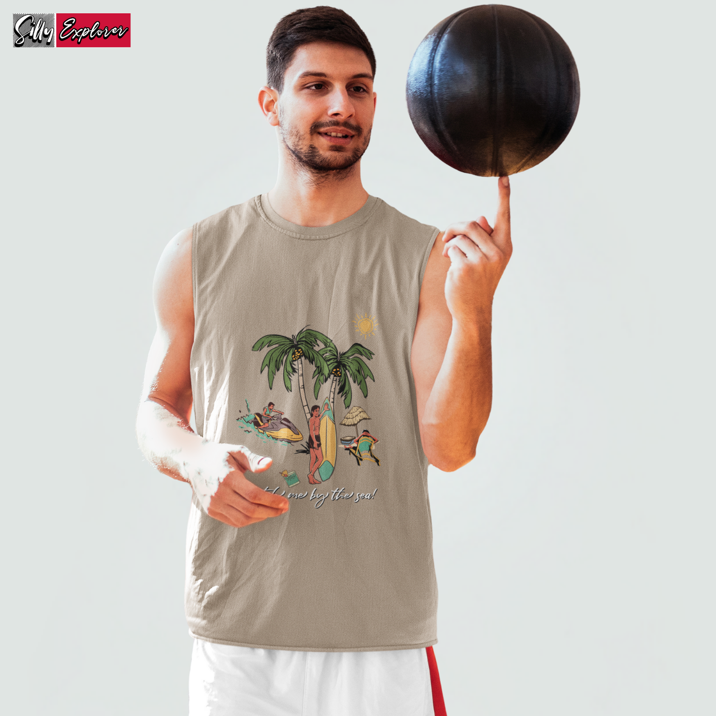 SillyExplorer_Men_Sleeveless_T-Shirt__Grey_Catch_Me_By_Sea