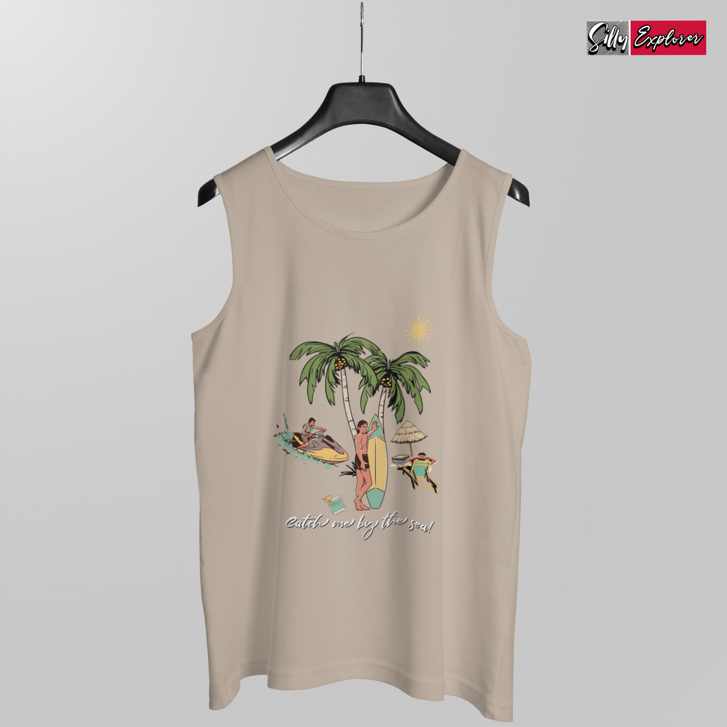 SillyExplorer_Men_Sleeveless_T-Shirt__Grey_Catch_Me_By_Sea