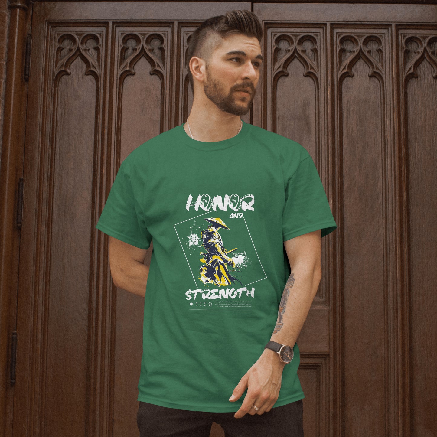 SillyExplorer_Classic_Crewneck_T-Shirt__Bottle_Green_Samurai_Honor
