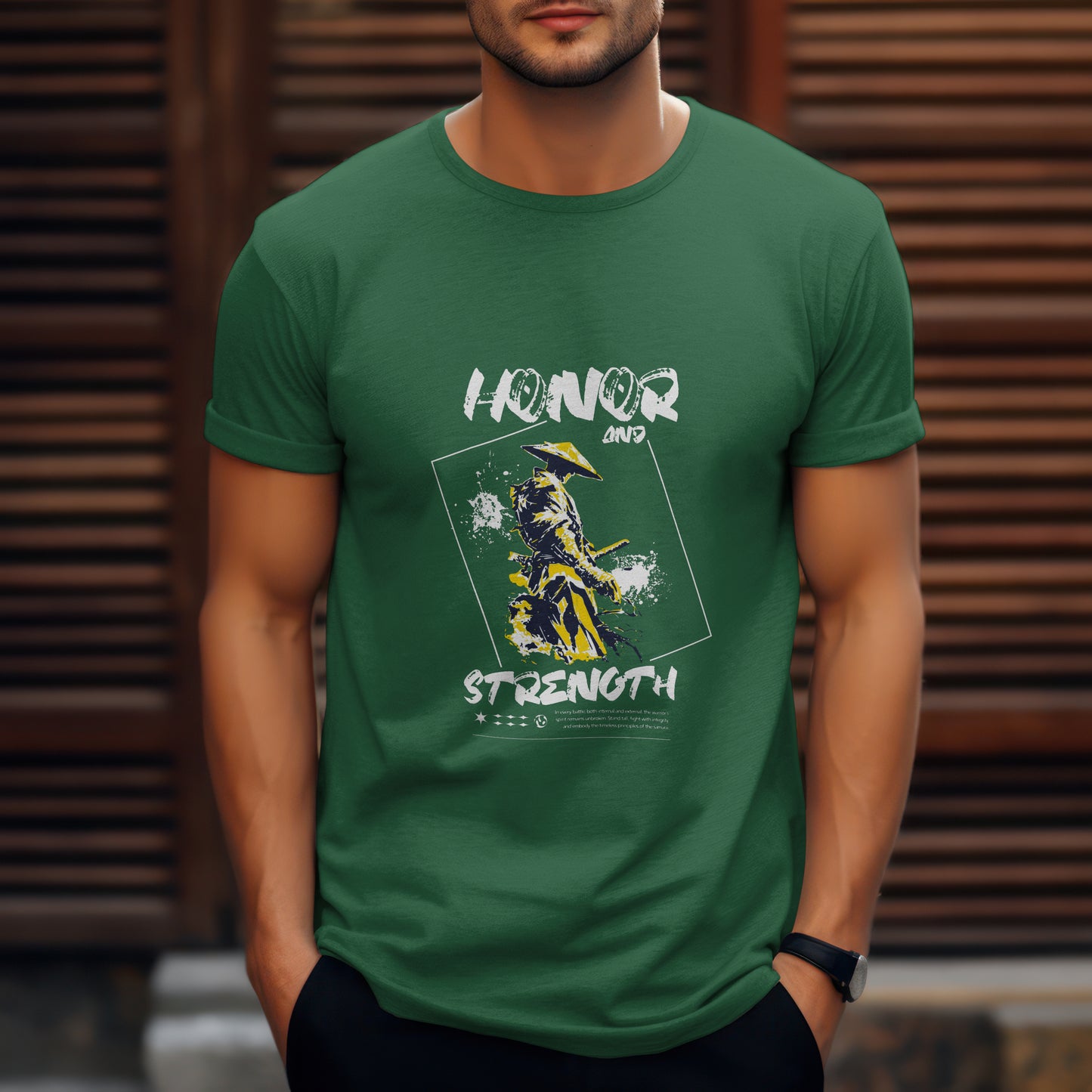 SillyExplorer_Classic_Crewneck_T-Shirt__Bottle_Green_Samurai_Honor