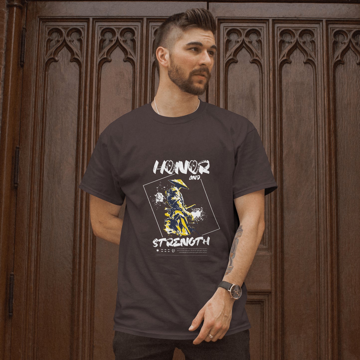 SillyExplorer_Classic_Crewneck_T-Shirt__Coffee_Samurai_Honor