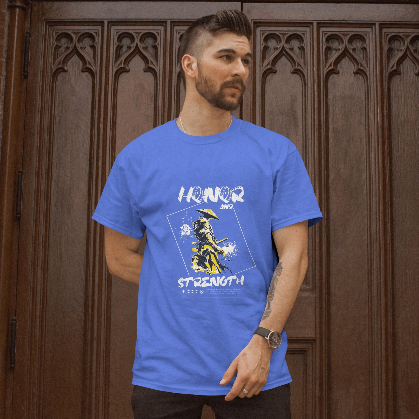 SillyExplorer_Classic_Crewneck_T-Shirt__Royal_Blue_Samurai_Honor