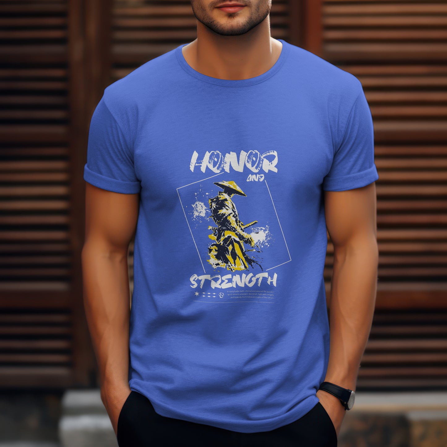 SillyExplorer_Classic_Crewneck_T-Shirt__Royal_Blue_Samurai_Honor