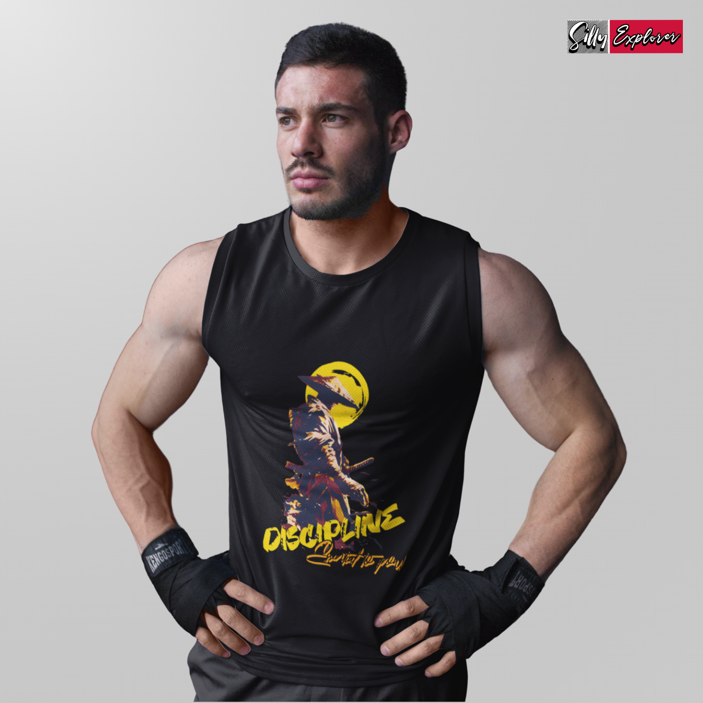SillyExplorer_Men_Sleeveless_T-Shirt__Black_Samurai_Discipline