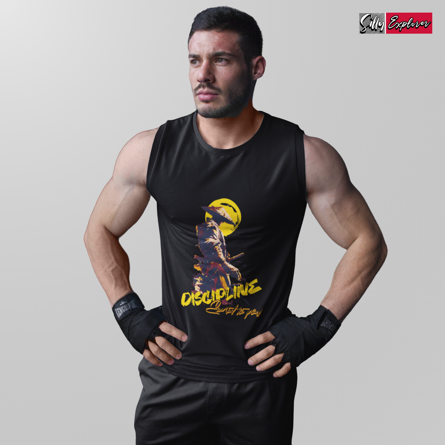 SillyExplorer_Men_Sleeveless_T-Shirt__Black_Samurai_Discipline