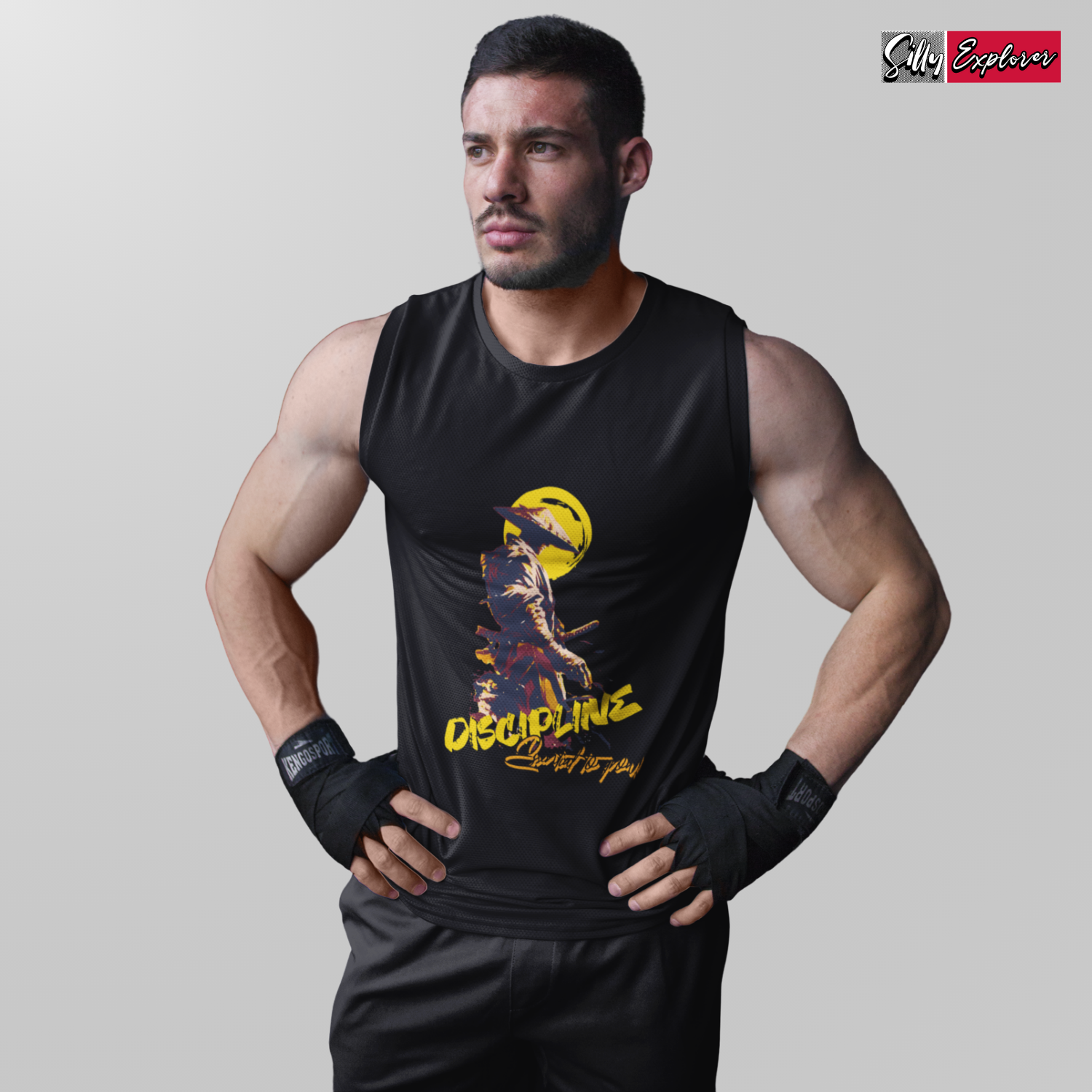 SillyExplorer_Men_Sleeveless_T-Shirt__Black_Samurai_Discipline