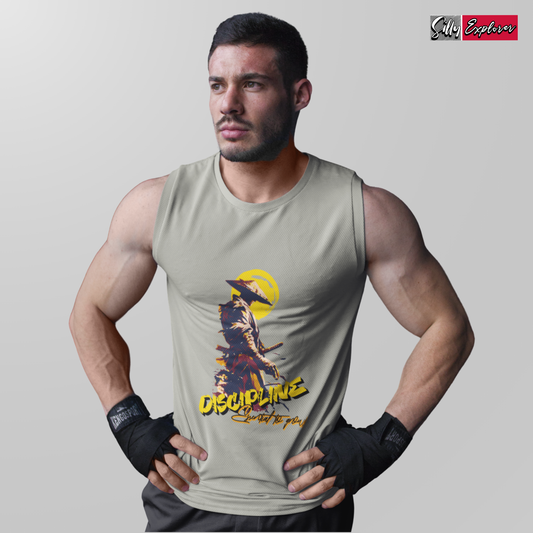 SillyExplorer_Men_Sleeveless_T-Shirt__Charcoal_Samurai_Discipline