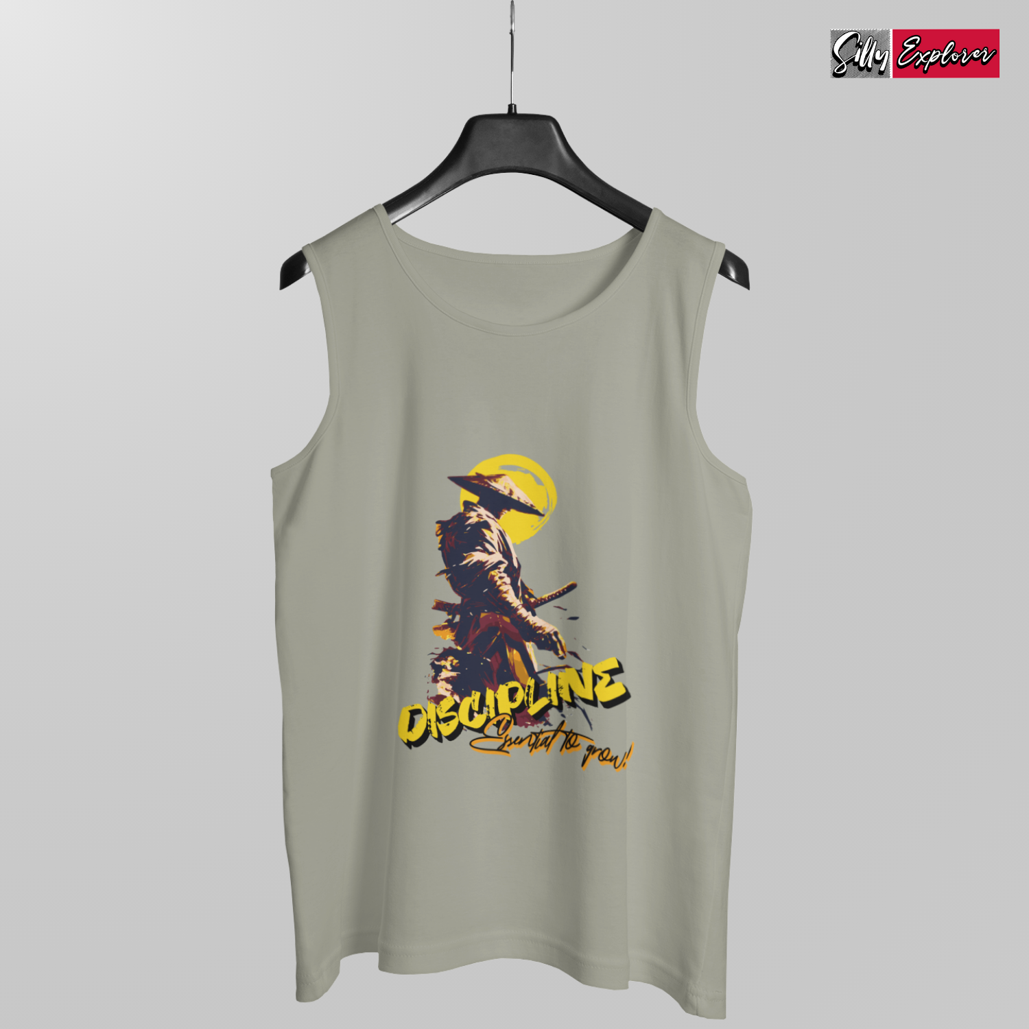 SillyExplorer_Men_Sleeveless_T-Shirt__Charcoal_Samurai_Discipline