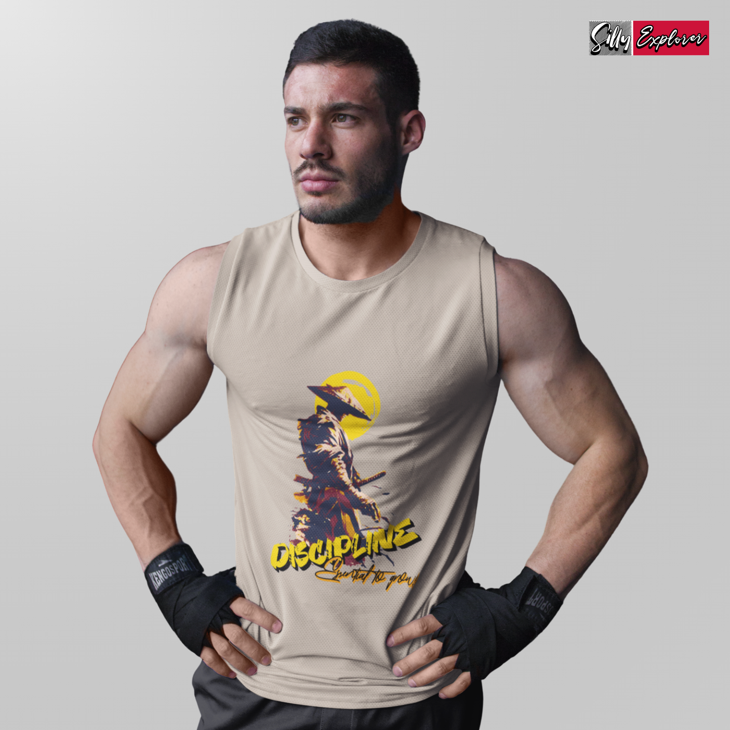 SillyExplorer_Men_Sleeveless_T-Shirt__Grey_Samurai_Discipline