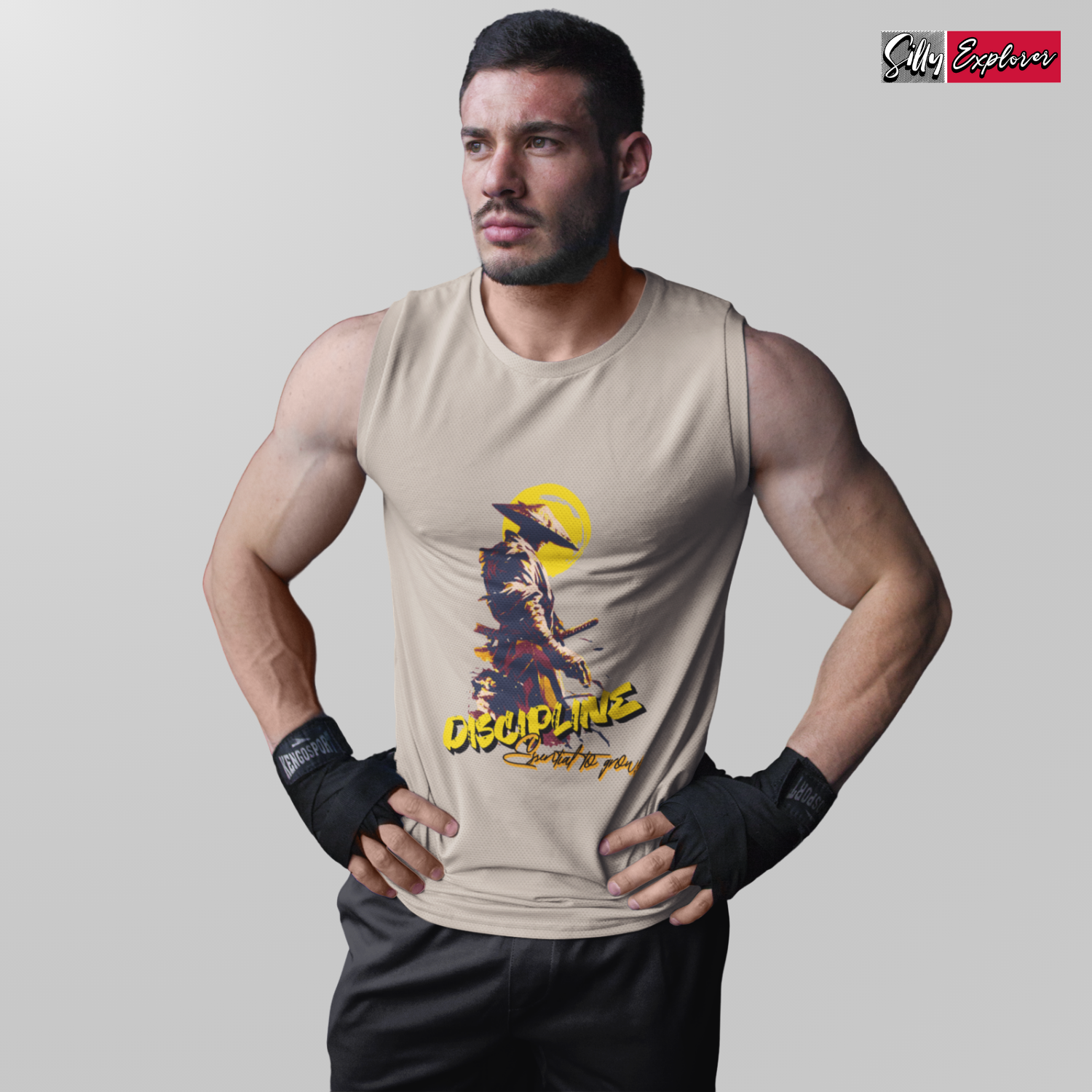 SillyExplorer_Men_Sleeveless_T-Shirt__Grey_Samurai_Discipline