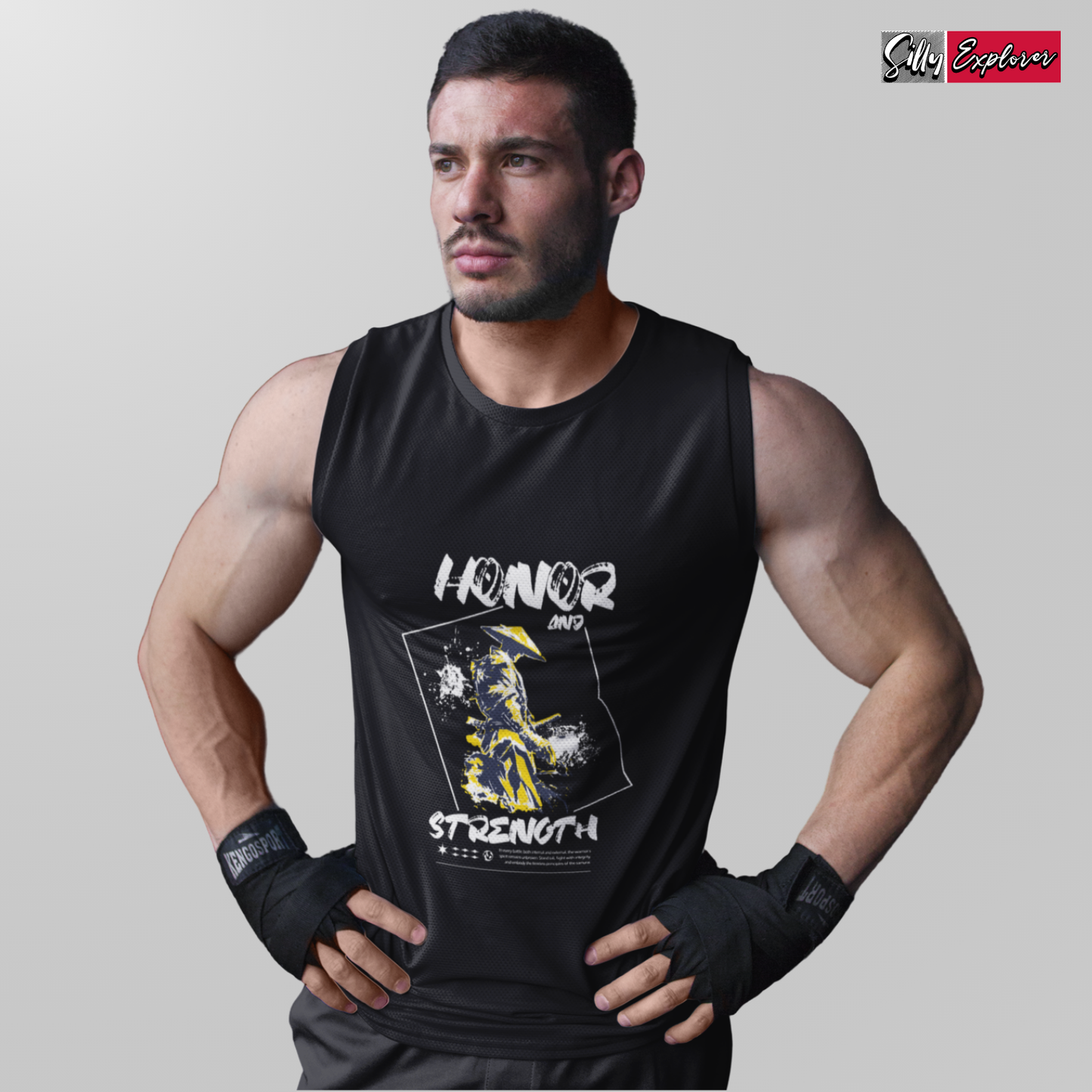 SillyExplorer_Men_Sleeveless_T-Shirt__Black_Samurai_Honor