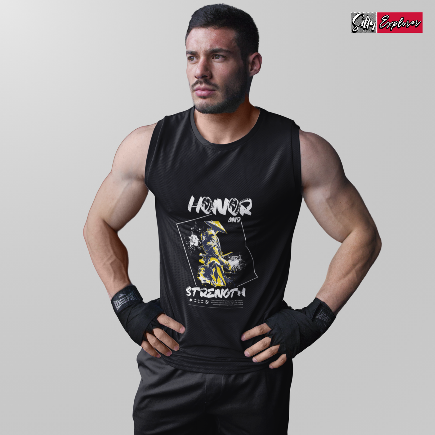 SillyExplorer_Men_Sleeveless_T-Shirt__Black_Samurai_Honor
