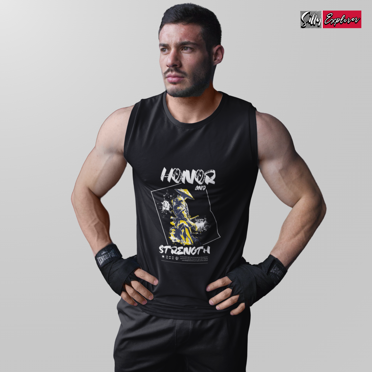 SillyExplorer_Men_Sleeveless_T-Shirt__Black_Samurai_Honor