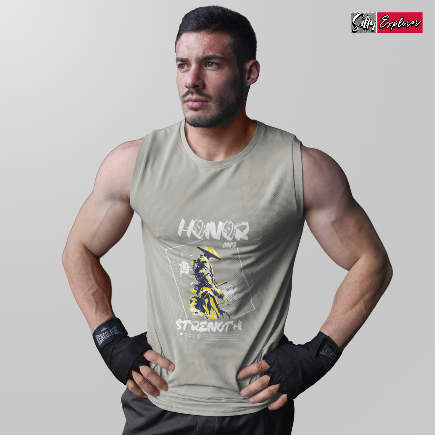 SillyExplorer_Men_Sleeveless_T-Shirt__Charcoal_Samurai_Honor