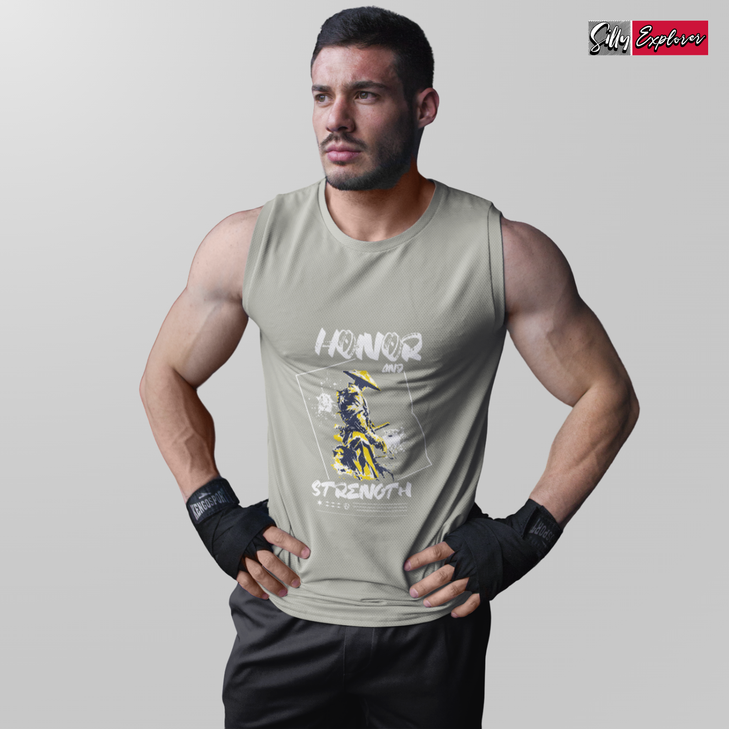 SillyExplorer_Men_Sleeveless_T-Shirt__Charcoal_Samurai_Honor