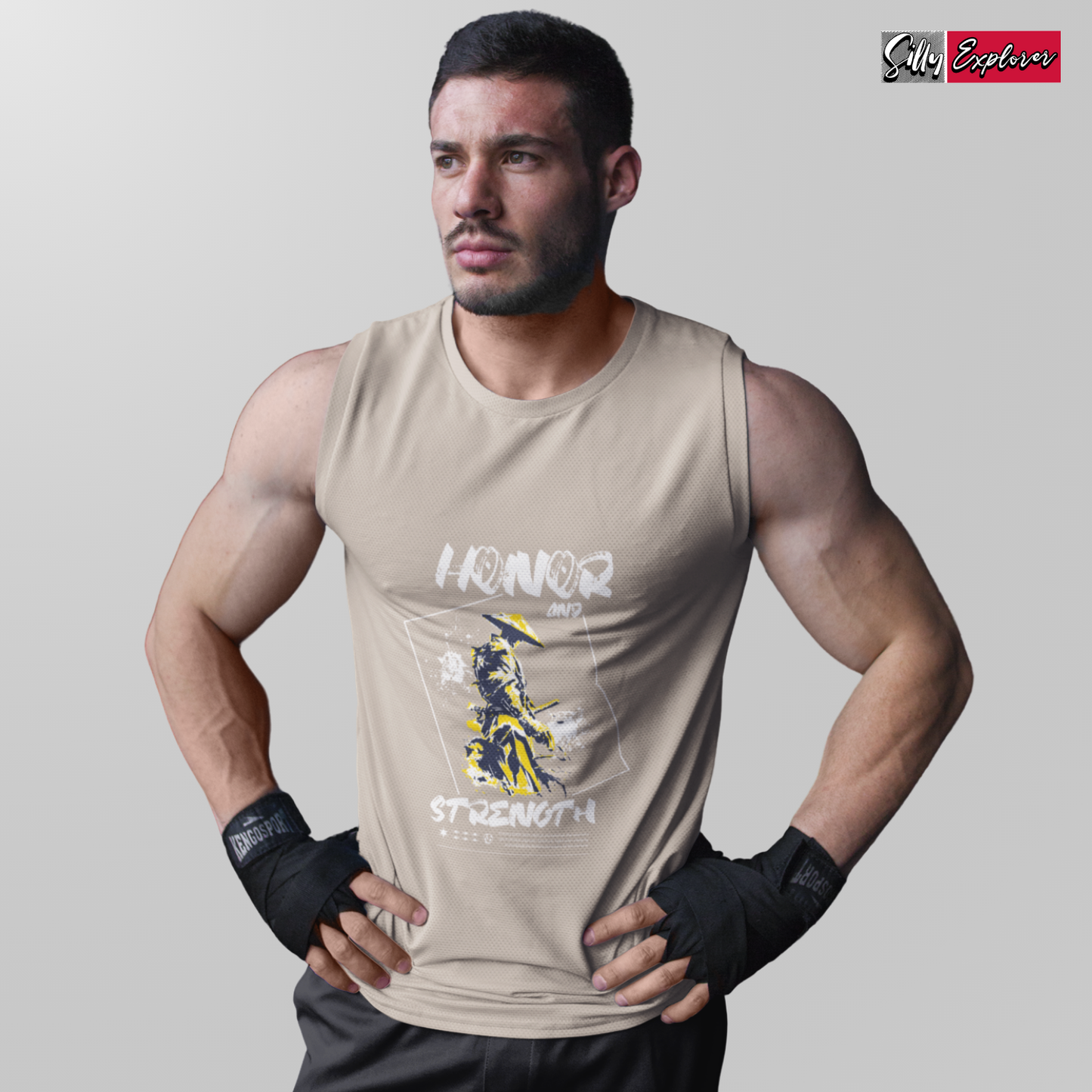 SillyExplorer_Men_Sleeveless_T-Shirt__Grey_Samurai_Honor