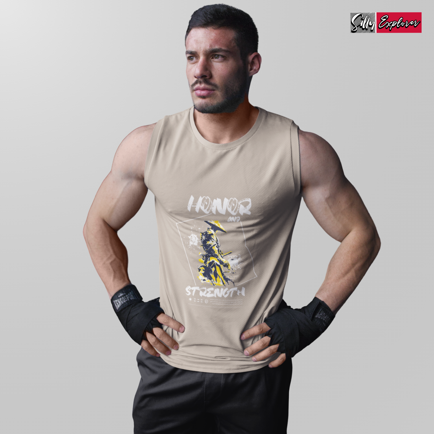 SillyExplorer_Men_Sleeveless_T-Shirt__Grey_Samurai_Honor