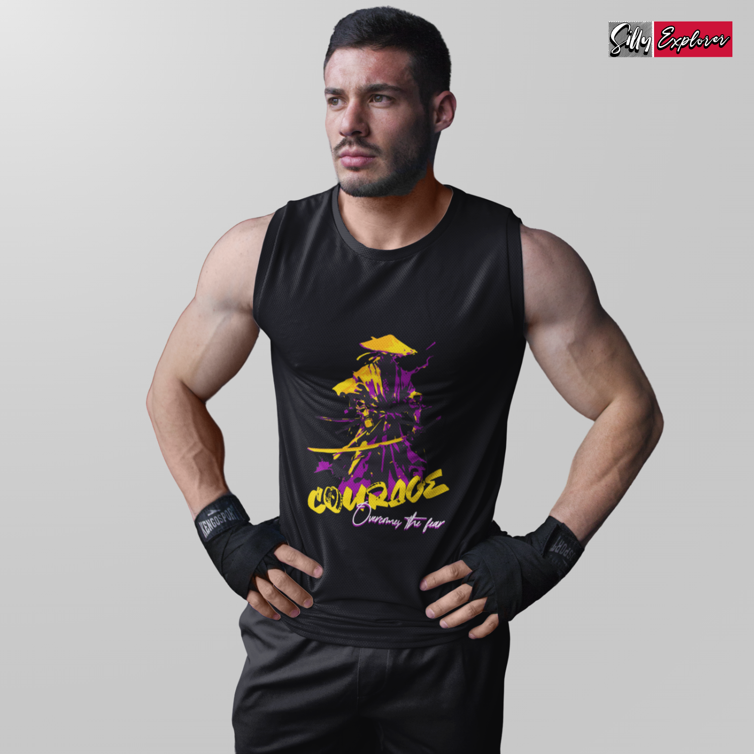 SillyExplorer_Men_Sleeveless_T-Shirt__Black_Samurai_Courage