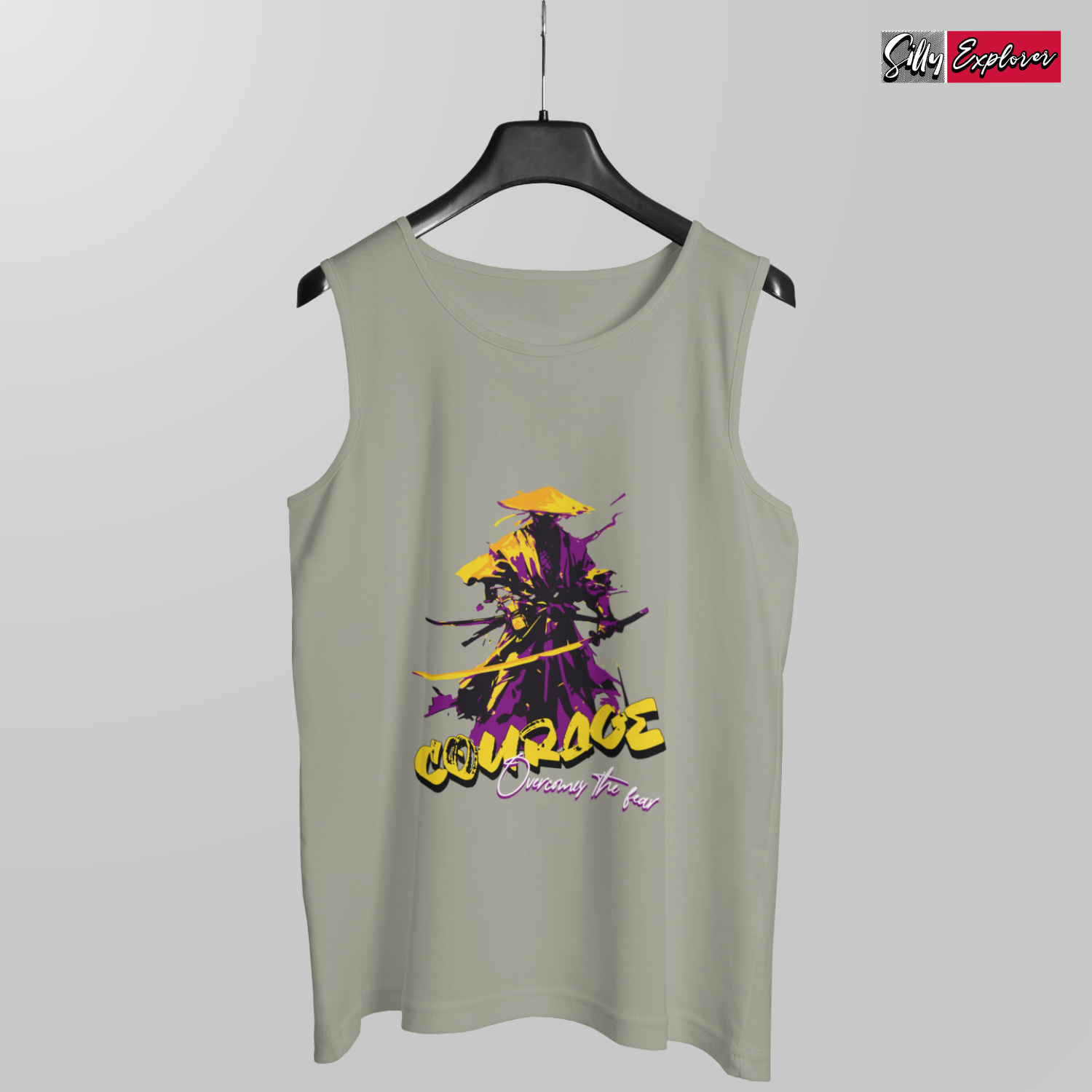 SillyExplorer_Men_Sleeveless_T-Shirt__Charcoal_Samurai_Courage