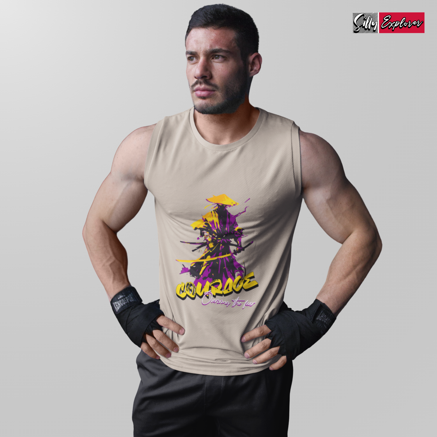 SillyExplorer_Men_Sleeveless_T-Shirt__Grey_Samurai_Courage