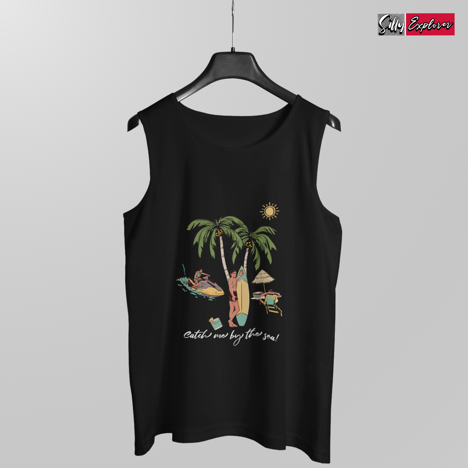 SillyExplorer_Men_Sleeveless_T-Shirt__Black_Catch_Me_By_Sea