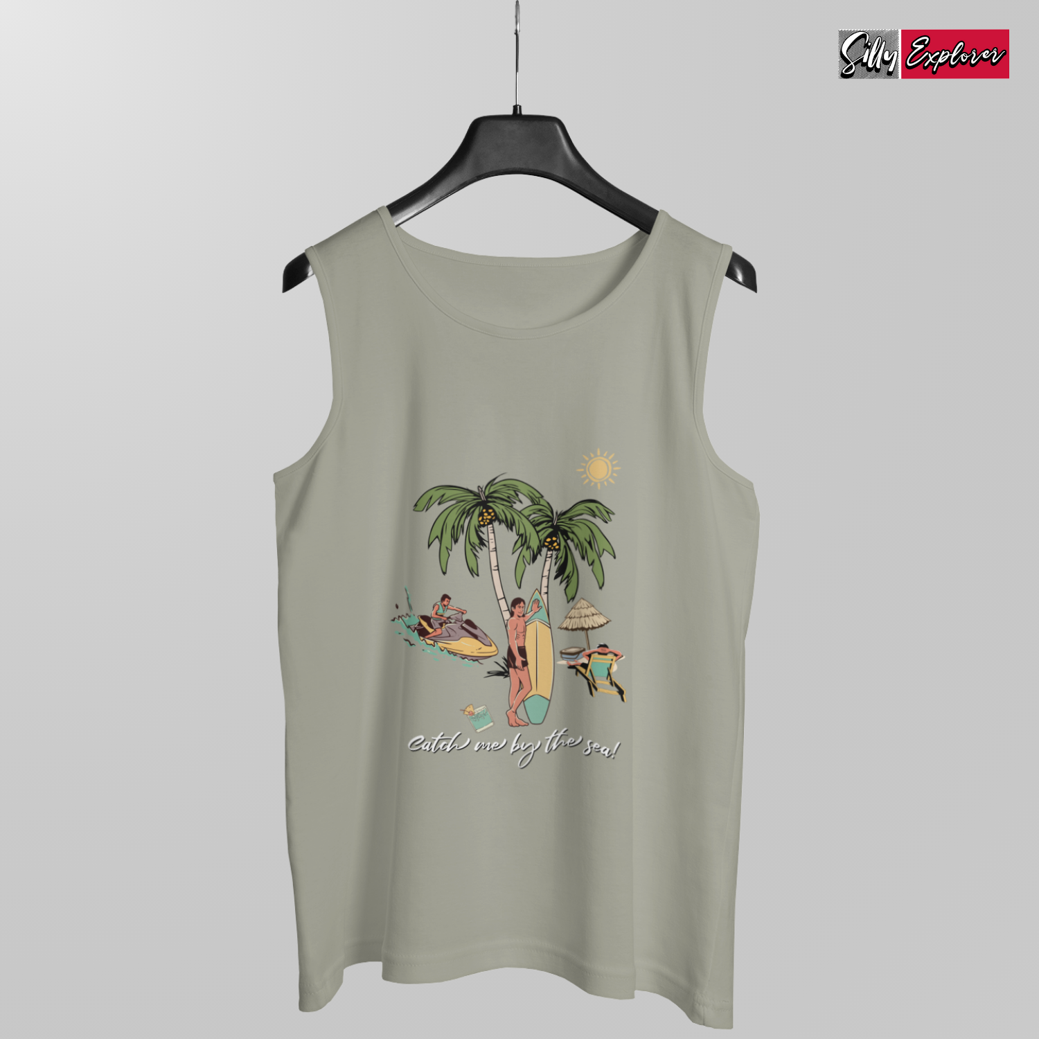 SillyExplorer_Men_Sleeveless_T-Shirt__Charcoal_Catch_Me_By_Sea