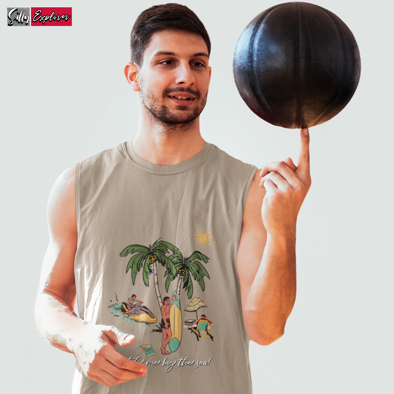 SillyExplorer_Men_Sleeveless_T-Shirt__Grey_Catch_Me_By_Sea
